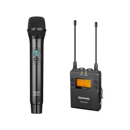 Microfon wireless UHF SaramonicUwMic9 Kit4, 1x transmitator de mana pentru sistemul UwMic9 HU9, 1x receptor UHF cu 2 canale RX9, Negru
