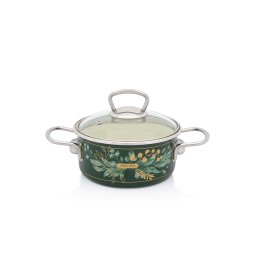 Cratita 1.5l capac din sticla Golden Times Metalac email/16cm/1.5l