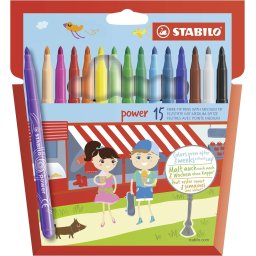 Carioca Stabilo Power, varf 2 mm, 15 culori/set