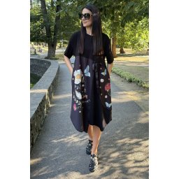 ROCHIE MIDI ASIMETRICA CU BUZUNARE SI MANECA SCURTA FUNDA MACI ALBI TALIE UNICA Multicolora