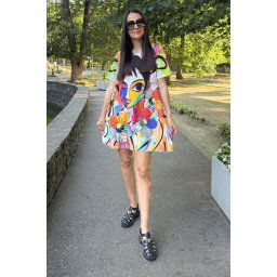 ROCHIE SCURTA IN A CU MANECA SCURTA FLOWER FACE TALIE UNICA Multicolora