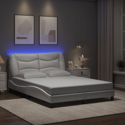 Cadru de pat cu lumini LED, alb, 120x200 cm, piele ecologica GartenMobel Dekor