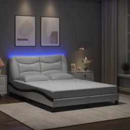 Cadru de pat cu LED, alb si negru, 120x200 cm, piele ecologica GartenMobel Dekor