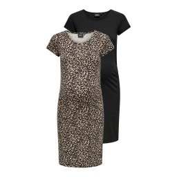 Only Maternity Rochie 'OLMLovely' bej / maro cămilă / ecru / negru
