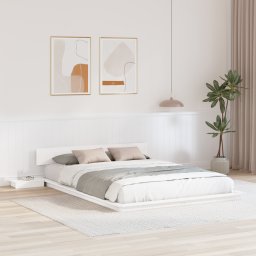 Cadru de Pat La Nivelul Solului cu Mese de Noapte Alb 140x200cm Lemn Masiv GartenMobel Dekor