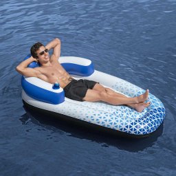 Sezlong plutitor Bestway Hydro-Force albastru, 183x97 cm, cu spatar si suport pahar