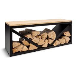 Blumfeldt Kindlewood L Black, suport pentru lemne, bancă, 104 x 40 x 35 cm, bambus, zinc (GDI11-KindlewoodL-BK)