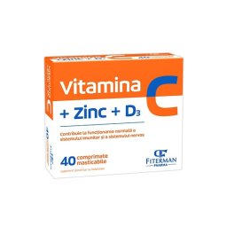 VITAMINA C + ZINC + D3 FARA ZAHAR 40 CPR MAST.