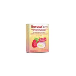 THERASAL ORAL CU AROMA DE CAPSUNI PENTRU COPII,18cpr MASTICABILE