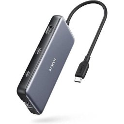 555 8-in-1, porturi: 2 x USB-C, 2 x USB-A, HDMI 4K @60Hz, 1 x RJ-45 10 Gbps, PD 85W, conectare prin USB-C, gri
