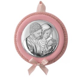 Medalion Patut Sfanta Familie Roz Cu Muzica 11 cm