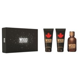 Dsquared Wood For Him Set cadou pentru barbati EDT 100 ml + 100 ml gel de duș + 100 ml balsam după ras