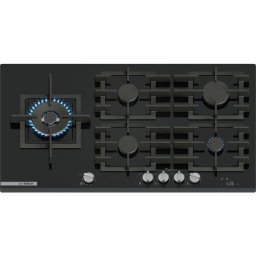 Plita incorporabila Bosch PRS9A6H40, gaz, 5 arzatoare, Flame select, Arzator Wok, Touch control & mecanic, Gratar fonta, 90 cm, Sticla neagra