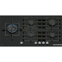Plita incorporabila Bosch PPM9A6I40, gaz, 5 arzatoare, Flame select, Arzator Wok, Gratar fonta, 90 cm, Sticla neagra
