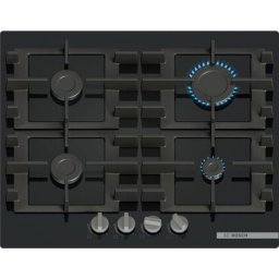 Plita incorporabila Bosch PNP6B6K40, Gaz, 4 arazatoare, Gratar fonta, 60 cm, Sticla neagra