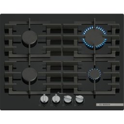 Plita incorporabila Bosch PPP6A6I40, Gaz, 4 arzatoare, Flame select, Gratar fonta, 60 cm, Sticla neagra