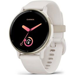 Ceas smartwach Garmin vívoactive 5, display AMOLED, dimensiune afisaj 30,4 mm, ramă din aluminiu Cream Gold cu carcasă Ivory şi brăţară din silicon