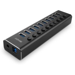 Hub USB Lindy 10 Port USB 3.0 Hub cu butoane On/Off, Negru-Argintiu