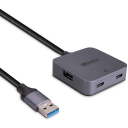 Hub Lindy 4 Porturi, interfata USB 3.2 / 3.1 Gen 1 / USB 3.0, latime de banda suportata 5Gbs, Gri