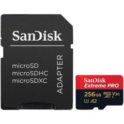 Card de memorie SanDisk Extreme PRO microSDXC 256 GB, pana la 200MB/s & 140MB/s Read/Write speeds A2 C10 V30 UHS-I U3 + SD Adapter