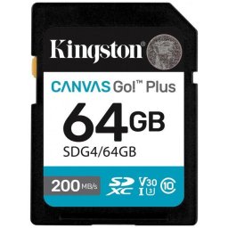 Card de memorie Kingston Canvas Go! Plus Gen 4, 64 GB, SDXC, UHS-I U3, V30, Clasa 10
