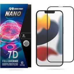 Folie de sticlă hibridă 9H, rezistentă la spargere, Crong 7D Nano Flexible Glass, pentru tot ecranul Apple iPhone 13 / 13 Pro