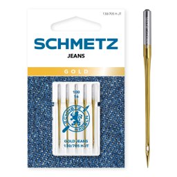 Set 5 ace de cusut, Gold Jeans, finete 100, Schmetz 130/705 H-JT VES