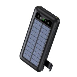 Baterie externă solară 10000mAh | Încărcare rapidă 15-18W, lanternă LED, suport telefon mobil, protecții multiple, negru