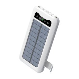 Baterie externă solară 10000mAh | Încărcare rapidă 15-18W, lanternă LED, suport telefon mobil, protecții multiple, alb
