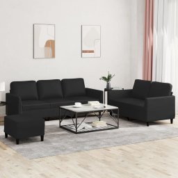 Set de canapele cu perne, 3 piese, negru, piele ecologica GartenMobel Dekor