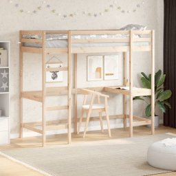 Cadru pat supraetajat cu birou, 80x200 cm, lemn masiv de pin GartenMobel Dekor