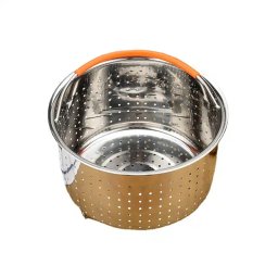 Cos pentru prajit si gatit la aburi Izibizi SSST-IZB-06, 3.2 L, Maner detasabil, Separator, Inox/Portocaliu