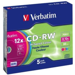 CD-RW color Verbatim 5 bucati, 12x, 700MB