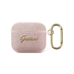 Accesoriu Guess Husa Saffiano Metal Logo Airpods 3 Roz