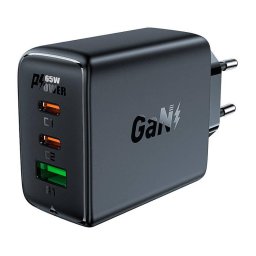 Incarcator de retea A41 wall charger, 2x USB-C + USB, GaN 65W Negru