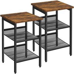 VASAGLE Set de 2 noptiere, cu cadru metalic, blat MDF, rafturi reglabile, 40x40x50cm, maro rustic Household NewTrend