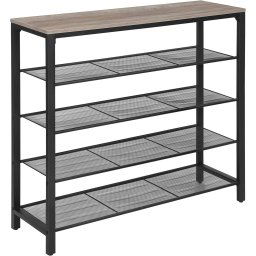 VASAGLE Raft de pantofi metalic, cu 4 nivele plus polita superioara, stil industrial, 100x30x93cm, gri si negru Household NewTrend