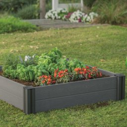 Jardiniera gradina, polipropilena, Keter Vista Modular Single, pentru cultivarea florilor, ierburi aromatice si legume, patrata, gri, rezistenta UV si umiditate