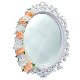 Oglinda miresei, formă ovală în stil victorian, lucrată cu flori de mătase, piersiciu - ILIF507025