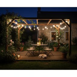 Ghirlanda Luminoasa de Exterior cu 10 Becuri 1 W, 220 V, 10 m Interconectabil, Alb Cald - Ideala pentru Gradina, Terasa, Evenimente