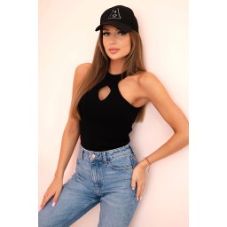 Kesi Women's sleeveless blouse with a cutout and decorative buckle black