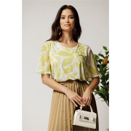 Bluza alba cu imprimeuri verde lime din lycra si maneci din voal