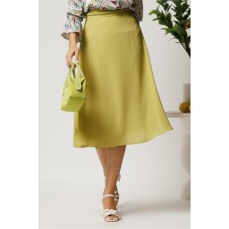 Fusta DY Fashion midi verde lime din triplu voal in clos cu cordon impletit
