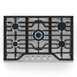 Klarstein Turbocast plită pe gaz, Oțel inoxidabil 304, 5 arzătoare, Suport profesional din fontă, Arzător wok (CP11-KL-TC-75cm-SS)