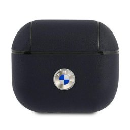 Husă Bmw 3, naturala, navy eleganta pentru AirPods 3, piele naturala, logo metalic – Bleumarin