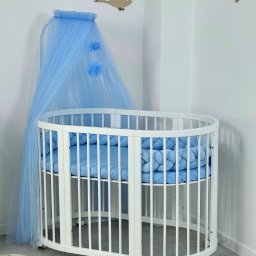 Baldachin Pentru Patut cu Suport Lemn Inclus cu Pampoane Bleu Ingvart Bleu