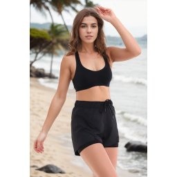 85389 Dewberry Womens Swim Shorts with Inner Tights-BLACK