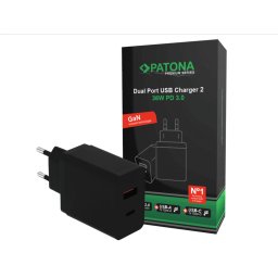 Adaptor PATONA Premium PD36W negru 5V/3A 9V/2A 12V/1.5A 1xUSB-C 1xUSB-A - 2638