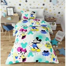 Lenjerie de pat copii Mikey & Minnie crem