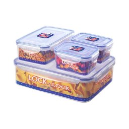 Set de 4 recipiente pentru alimente cu închidere LOCK, 0,47/1/3,9 l, albastru/transparent